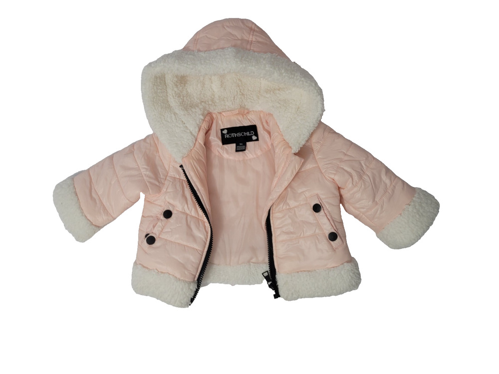 Rothschild Baby Girls 12M Pink Puffer Coat Hood Sherpa Lined Jacket